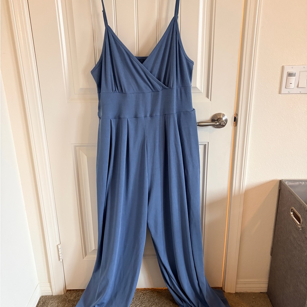 Cider Deep Blue V-Neck Jumpsuit
